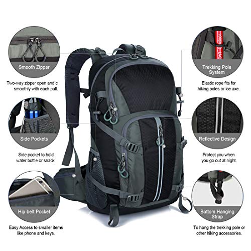 Mornyray Mochila Senderismo 40L, Mochila de Montaña Impermeable Mujer Hombre, Mochila de Viaje Trekking Acampada Caminar con Cubierta Lluvia (Negro)