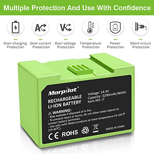 morpilot Batería Repuesto 14.4V 3200mAh, Compatible con Roomba E & I Series i7 i7+ 7150 7550 E5 5150 E6 6198 i3 i3+ 3150 3550 i4 i4+ 4150 Part No. 4624864 ABL-D1 Li-Ion