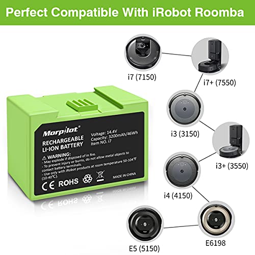 morpilot Batería Repuesto 14.4V 3200mAh, Compatible con Roomba E & I Series i7 i7+ 7150 7550 E5 5150 E6 6198 i3 i3+ 3150 3550 i4 i4+ 4150 Part No. 4624864 ABL-D1 Li-Ion
