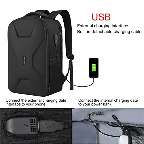 MOSISO 15,6-16 Pulgadas Mochila para Portátil con Puerto de Carga USB,Impermeable,Rígida,Mochila Informal Antirrobo de Viaje con Correa para Equipaje,Mochila Escolar para Mujeres y Hombres, Negro