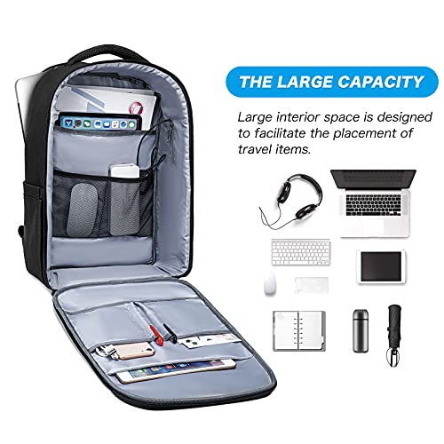 MOSISO 15,6-16 Pulgadas Mochila para Portátil con Puerto de Carga USB,Impermeable,Rígida,Mochila Informal Antirrobo de Viaje con Correa para Equipaje,Mochila Escolar para Mujeres y Hombres, Negro