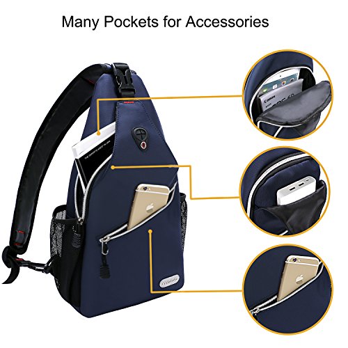 MOSISO Bolso de Honda, Poliéster Repelente de Agua Duradero Pecho Hombro Desbalanceada Gimnasia Fanny Ligero Crossbody Saco Satchel al Aire Libre Excursión Mochila Daypack, Azul Marino