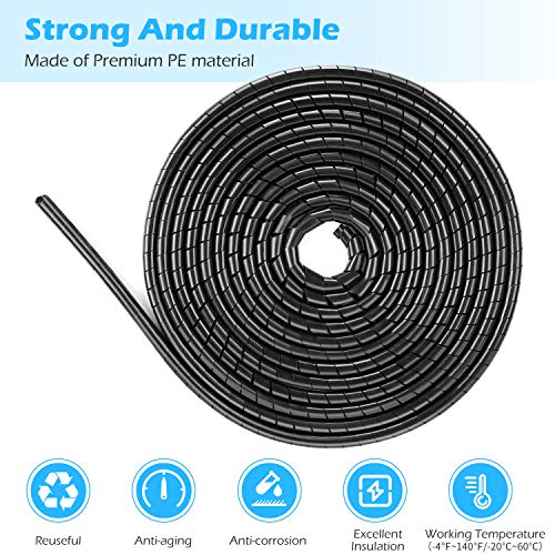 Mosotech 2 Pack Organizador Cables, 5.1M Espiral Cubre Cables Universal con 3.1M DIY Negro Bridas Cortable, Antienvejecimiento Flexible Recoge Cables para Escritorio, PC Escritorio, Oficina, Hogar