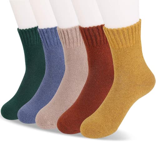 MOSOTECH Calcetines Termicos de Mujer, 5 Pares Calcetines de Lana Invierno Cálidos de Confort Casual,Talla única 35-41