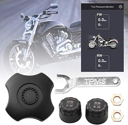 Moto Presión de Neumáticos Monitorización Sensor, Inalámbrico Externo Protección Sensor, TPMS Presión de Neumáticos Sistema de Monitoreo, Bluetooth App, Compatible con Android Ios, 1 Par