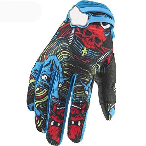 Motocicleta Bicicleta de montaña Guantes Deportivos para Montar Ghost Head Bike Racing Guantes Antideslizantes Dedo Largo - Azul, M