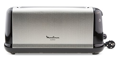 Moulinex Subito LS2608 - Tostadora 1 ranura extragrande, 1000 W y 7 ajustes/tiempo de tostado, función Stop, bandeja recoge-migas, 2 ajustes con iluminación para funciones descongelar y recalentar