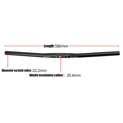 Mountain Bike Manillar, Camino Barra Plana de Fibra de Carbono, Manillar Horizontal de la manija Recta, 25.4 * 580mm Bike Handlebars, for MTB Road Cycling Folding Racing Handle Bar,Bright Black