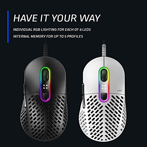 Mountain Makalu 67 RGB Gaming Mouse con exclusivo diseño de aletas patentado en diseño ligero, sensor PixArt PAW3370 y pies 100% PTFE (negro)