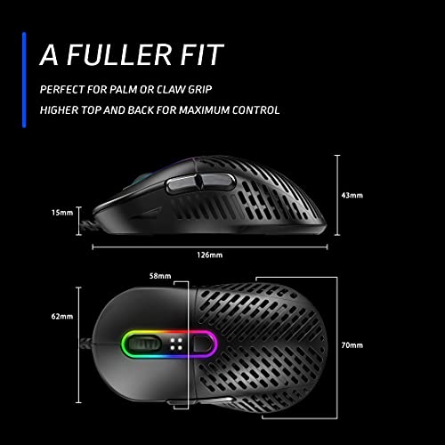 Mountain Makalu 67 RGB Gaming Mouse con exclusivo diseño de aletas patentado en diseño ligero, sensor PixArt PAW3370 y pies 100% PTFE (negro)