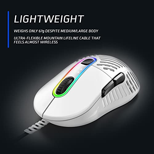 Mountain Makalu 67 RGB Gaming Mouse con exclusivo diseño de aletas patentado en diseño ligero, sensor PixArt PAW3370 y pies 100% PTFE (negro)