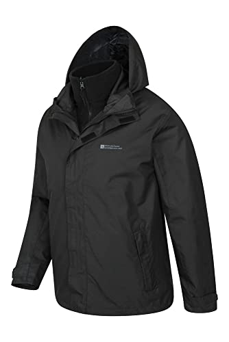 Mountain Warehouse Chaqueta Fell Impermeable 3 en 1 para Hombre - Chubasquero con Capucha Ajustable, Forro Polar, Interior Desmontable, Bolsillos, Invierno Negro M