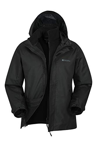 Mountain Warehouse Chaqueta Fell Impermeable 3 en 1 para Hombre - Chubasquero con Capucha Ajustable, Forro Polar, Interior Desmontable, Bolsillos, Invierno Negro M