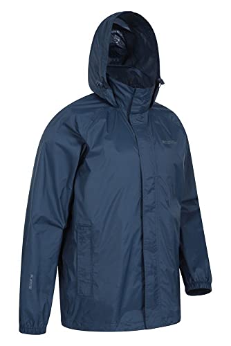 Mountain Warehouse Chaqueta Impermeable para Hombre Pakka - Chaqueta Plegable con Capucha, Abrigo para Hombre con Bandas Reflectantes, Chaqueta Ligera para la Lluvia Azul Marino M