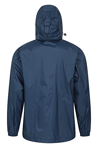 Mountain Warehouse Chaqueta Impermeable para Hombre Pakka - Chaqueta Plegable con Capucha, Abrigo para Hombre con Bandas Reflectantes, Chaqueta Ligera para la Lluvia Azul Marino M