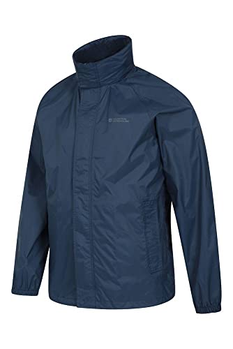 Mountain Warehouse Chaqueta Impermeable para Hombre Pakka - Chaqueta Plegable con Capucha, Abrigo para Hombre con Bandas Reflectantes, Chaqueta Ligera para la Lluvia Azul Marino M