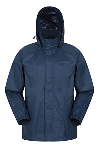 Mountain Warehouse Chaqueta Impermeable para Hombre Pakka - Chaqueta Plegable con Capucha, Abrigo para Hombre con Bandas Reflectantes, Chaqueta Ligera para la Lluvia Azul Marino M