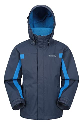 Mountain Warehouse Chaqueta Samson para niños - Puños Ajustables, Bolsillos, Chaqueta con Capucha Ajustable para niños, Costuras termoselladas e Impermeables Azul Marino 7-8 Años