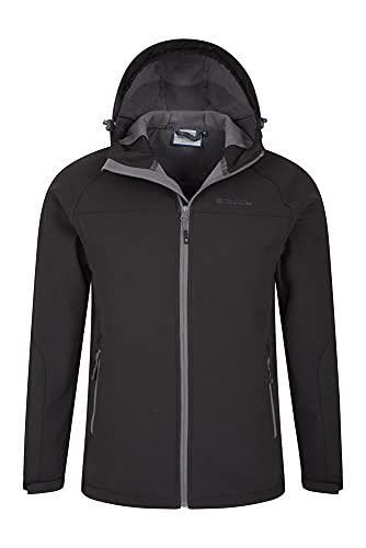 Mountain Warehouse Chaqueta Softshell Exodus para Hombre - Chaqueta Casual de diseño práctico, Impermeable, Dobladillo, Capucha y puños Ajustables Negro L