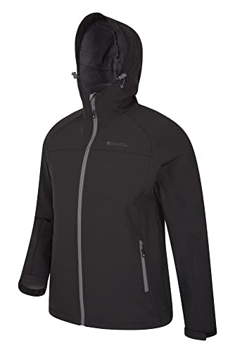 Mountain Warehouse Chaqueta Softshell Exodus para Hombre - Chaqueta Casual de diseño práctico, Impermeable, Dobladillo, Capucha y puños Ajustables Negro L