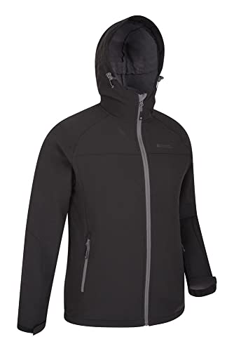 Mountain Warehouse Chaqueta Softshell Exodus para Hombre - Chaqueta Casual de diseño práctico, Impermeable, Dobladillo, Capucha y puños Ajustables Negro L