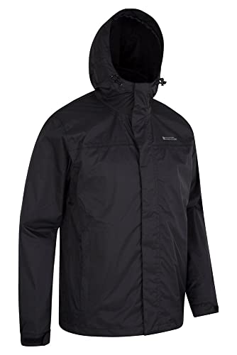 Mountain Warehouse Chaqueta Torrent para Hombre - Chubasquero, Abrigo Ligero, Ropa de Abrigo con Costuras termoselladas, Chaqueta Informal con Dos Bolsillos -para Viajar Negro XS