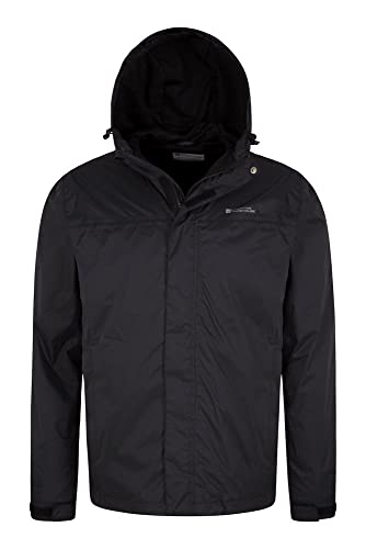 Mountain Warehouse Chaqueta Torrent para Hombre - Chubasquero, Abrigo Ligero, Ropa de Abrigo con Costuras termoselladas, Chaqueta Informal con Dos Bolsillos -para Viajar Negro XS