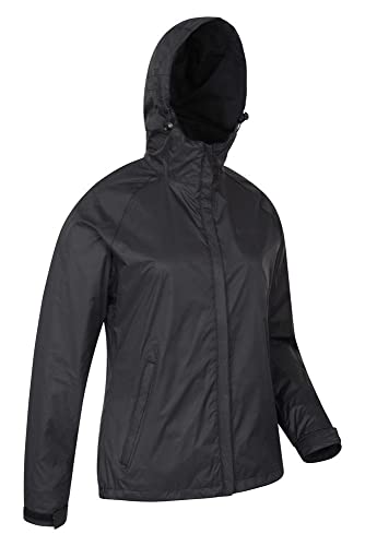 Mountain Warehouse Chaqueta Torrent para Mujer - Chubasquero Impermeable, Abrigo Ligero, Chaqueta con Dos Bolsillos con Cremallera para Mujer -Ideal para Viajar, Acampar Negro 42