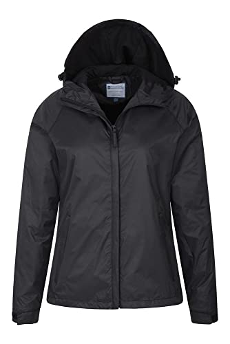 Mountain Warehouse Chaqueta Torrent para Mujer - Chubasquero Impermeable, Abrigo Ligero, Chaqueta con Dos Bolsillos con Cremallera para Mujer -Ideal para Viajar, Acampar Negro 42