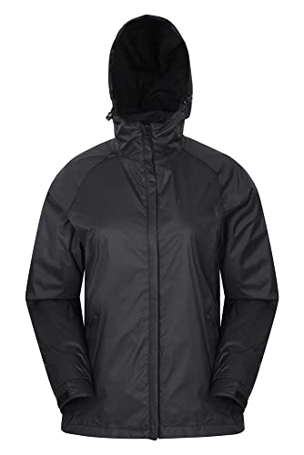 Mountain Warehouse Chaqueta Torrent para Mujer - Chubasquero Impermeable, Abrigo Ligero, Chaqueta con Dos Bolsillos con Cremallera para Mujer -Ideal para Viajar, Acampar Negro 42