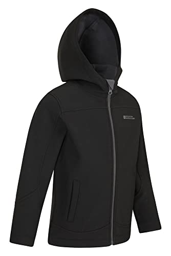 Mountain Warehouse Exodus Chaqueta Softshell para niño - Chaqueta Impermeable con Forro Polar, Cortavientos, Transpirable Trekking, montaña y Entretiempo Negro 7-8 Años