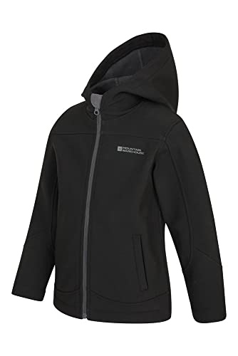 Mountain Warehouse Exodus Chaqueta Softshell para niño - Chaqueta Impermeable con Forro Polar, Cortavientos, Transpirable Trekking, montaña y Entretiempo Negro 7-8 Años