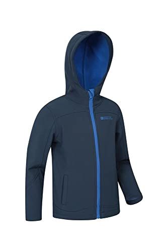 Mountain Warehouse Exodus Chaqueta Softshell para niño - Chaqueta Impermeable con Forro Polar, Cortavientos, Transpirable Trekking, montaña y Entretiempo Azul Marino 9-10 Años