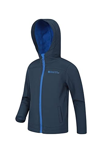 Mountain Warehouse Exodus Chaqueta Softshell para niño - Chaqueta Impermeable con Forro Polar, Cortavientos, Transpirable Trekking, montaña y Entretiempo Azul Marino 9-10 Años