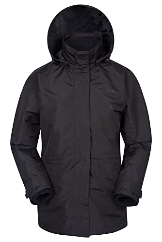 Mountain Warehouse Fell Chaqueta Impermeable 3 en 1 para Mujer - Chaqueta de Senderismo Desmontable con Forro Polar y Capucha, Transpirable, Ideal como Parka de Invierno Negro 44