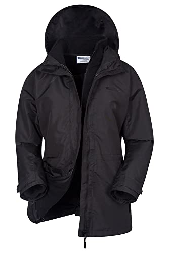 Mountain Warehouse Fell Chaqueta Impermeable 3 en 1 para Mujer - Chaqueta de Senderismo Desmontable con Forro Polar y Capucha, Transpirable, Ideal como Parka de Invierno Negro 44