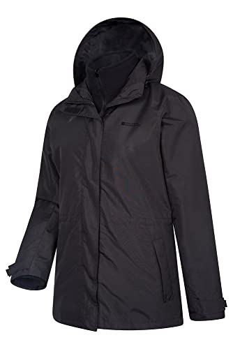 Mountain Warehouse Fell Chaqueta Impermeable 3 en 1 para Mujer - Chaqueta de Senderismo Desmontable con Forro Polar y Capucha, Transpirable, Ideal como Parka de Invierno Negro 44