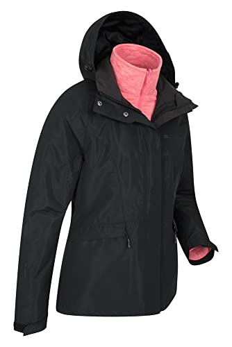 Mountain Warehouse Thunderstorm Chaqueta 3 en 1 Mujer - Abrigo con Parte Exterior Impermeable, Ajustable, Parte Interior de Lana Separable - para Viajar, al Aire Libre, Invierno Negro 32