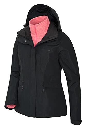 Mountain Warehouse Thunderstorm Chaqueta 3 en 1 Mujer - Abrigo con Parte Exterior Impermeable, Ajustable, Parte Interior de Lana Separable - para Viajar, al Aire Libre, Invierno Negro 32