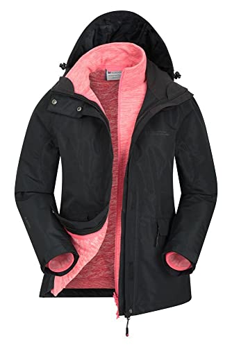 Mountain Warehouse Thunderstorm Chaqueta 3 en 1 Mujer - Abrigo con Parte Exterior Impermeable, Ajustable, Parte Interior de Lana Separable - para Viajar, al Aire Libre, Invierno Negro 32