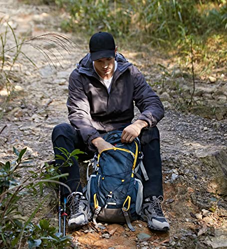 MOUNTAINTOP Mochilas Senderismo 40 litros, Portátil Mochila Trekking Impermeable, Mochilas de Montaña Hombre Mujer para Viajes Acampadas al Aire Libre (Azul Amarillo)