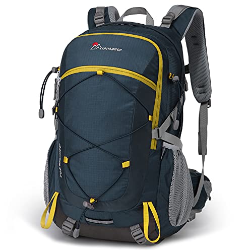 MOUNTAINTOP Mochilas Senderismo 40 litros, Portátil Mochila Trekking Impermeable, Mochilas de Montaña Hombre Mujer para Viajes Acampadas al Aire Libre (Azul Amarillo)