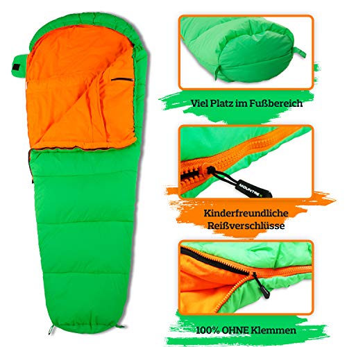 MOUNTREX Saco de dormir para niños, portátil como una mochila (175 x 70 x 45 cm), para exteriores, viajes, acampadas, camping, saco de dormir tipo momia, ligero y compacto, forro interior 100%