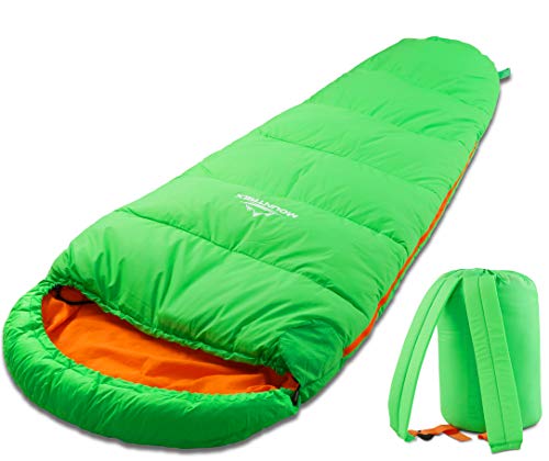 MOUNTREX Saco de dormir para niños, portátil como una mochila (175 x 70 x 45 cm), para exteriores, viajes, acampadas, camping, saco de dormir tipo momia, ligero y compacto, forro interior 100%