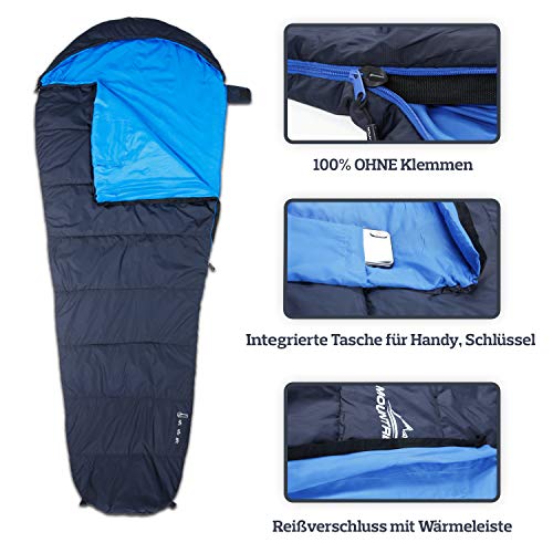 MOUNTREX® Saco de Dormir - Pequeño tamaño y Ultraligero (720 g) Exterior Verano Saco de Dormir - Tipo Momia (205 x 75 cm) Compacto, cálido y Ligero para Camping, Viajes o Festival