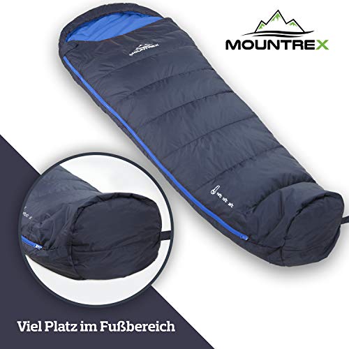 MOUNTREX® Saco de Dormir - Pequeño tamaño y Ultraligero (720 g) Exterior Verano Saco de Dormir - Tipo Momia (205 x 75 cm) Compacto, cálido y Ligero para Camping, Viajes o Festival