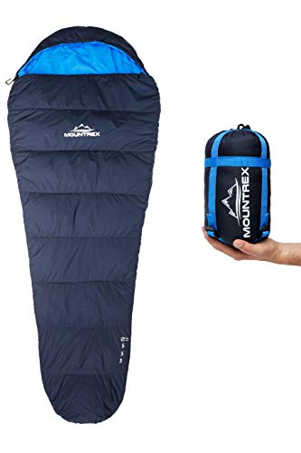 MOUNTREX® Saco de Dormir - Pequeño tamaño y Ultraligero (720 g) Exterior Verano Saco de Dormir - Tipo Momia (205 x 75 cm) Compacto, cálido y Ligero para Camping, Viajes o Festival