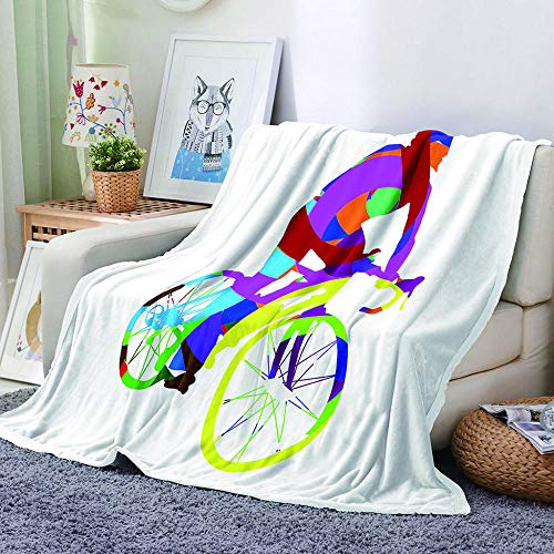 mqlone Mantas De Franela Lana para Cama 3D Impresión Ciclista Cálida Y Suave Manta Decorativa para Cama Sofá O Vacaciones Manta De Viaje Niños Niñas Manta-120X150Cm