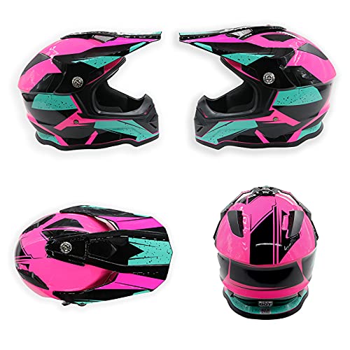 MRDEAR Casco de Cross Mujeres Rosa Negro Casco Motocross Adulto con Gafas/Mascarilla/Guantes, Casco MTB Integral Descenso Enduro Moto Off-Road Racing Motocicleta Quad Scooter con Forro Extraíble,M