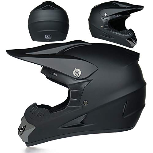 MRDEAR Casco Enduro MTB Hombre Negro, Casco Descenso/Gafas/Máscara/Guantes/Red Elástica Moto, Casco Motocross Adulto Casco Moto Cross MX Bicicleta Quad Off Road ATV Scooter (S)